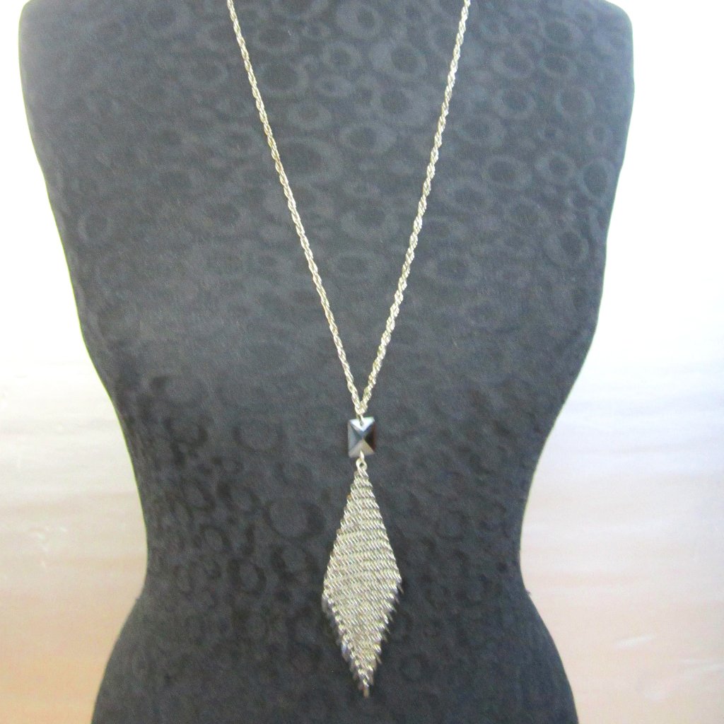 Ferrara Whiting And Davis Ring Mesh With Facetted Swarovski Hematite Rectangle